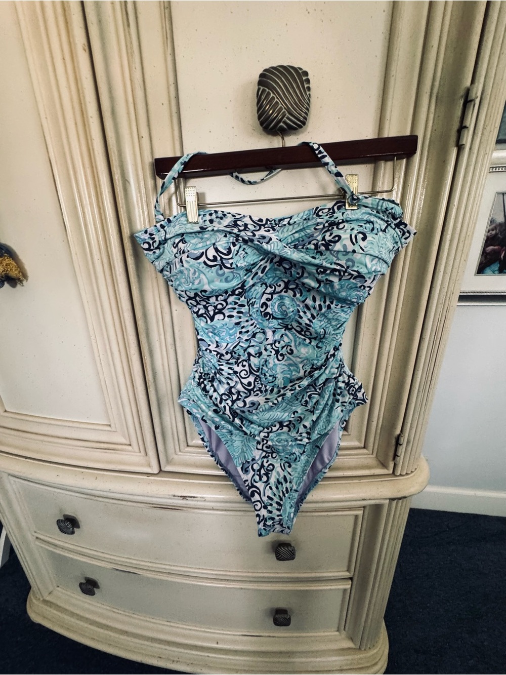 Lilly Pulitzer Turquoise & Navy Patterned One-Piece Swimsuit